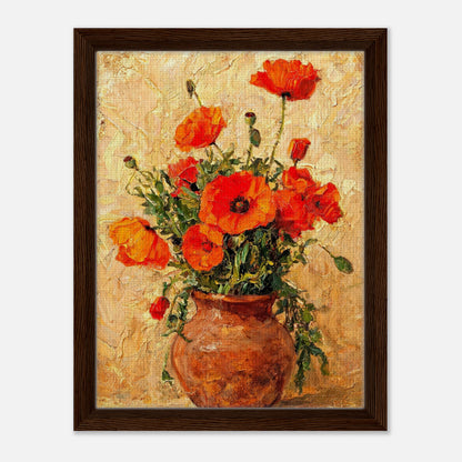 Vibrant Red Poppies in Terracotta Vase Impressionist Art Print