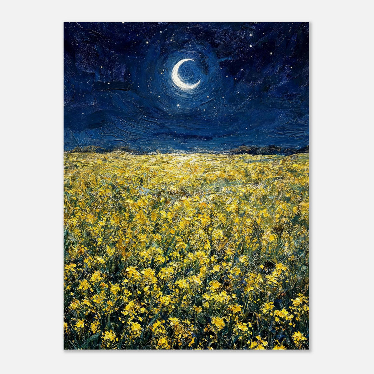 Moonlit Golden Wildflower Field Impressionist Art Print