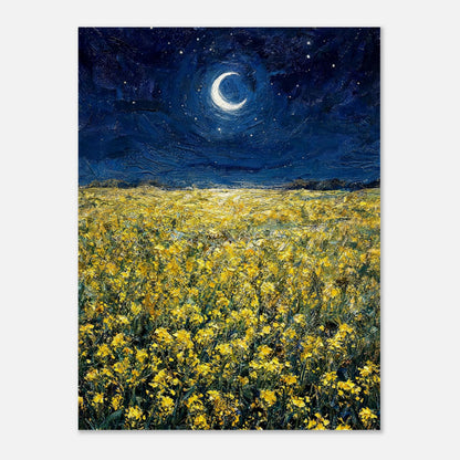 Moonlit Golden Wildflower Field Impressionist Art Print