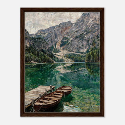 Wooden Boats on Alpine Lake Impressionist Art Print
