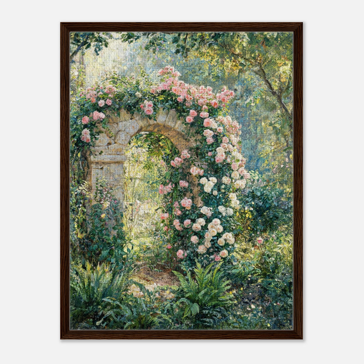 Rose-Covered Stone Arch & Sunlit Garden Impressionist Art Print