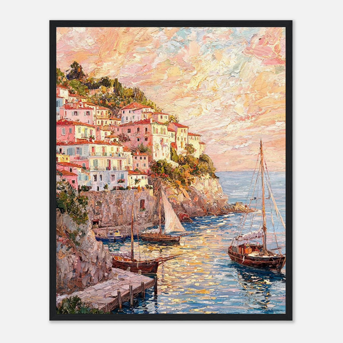 Amalfi Coast Sunset Village Impressionist Art Print