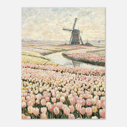 Dutch Tulip Fields & Windmill Impressionist Art Print