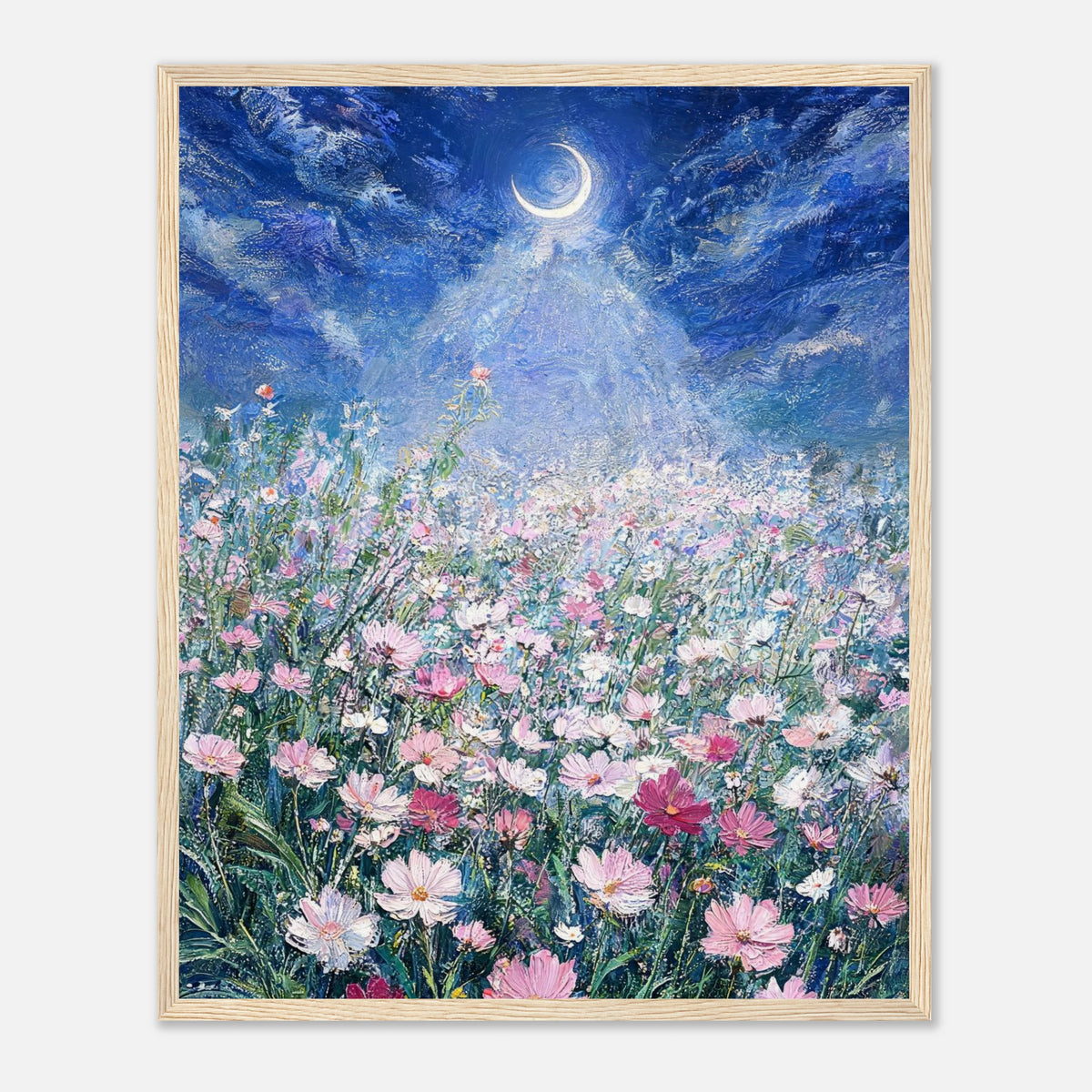 Moonlit Wild Cosmos Field Impressionist Art Print