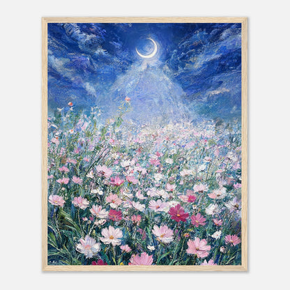 Moonlit Wild Cosmos Field Impressionist Art Print