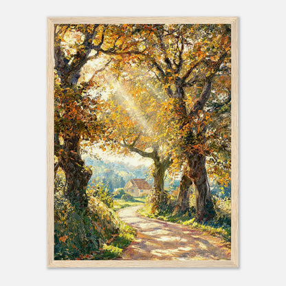 Sunlit Autumn Forest Path Impressionist Art Print