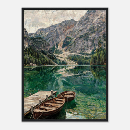 Wooden Boats on Alpine Lake Impressionist Art Print