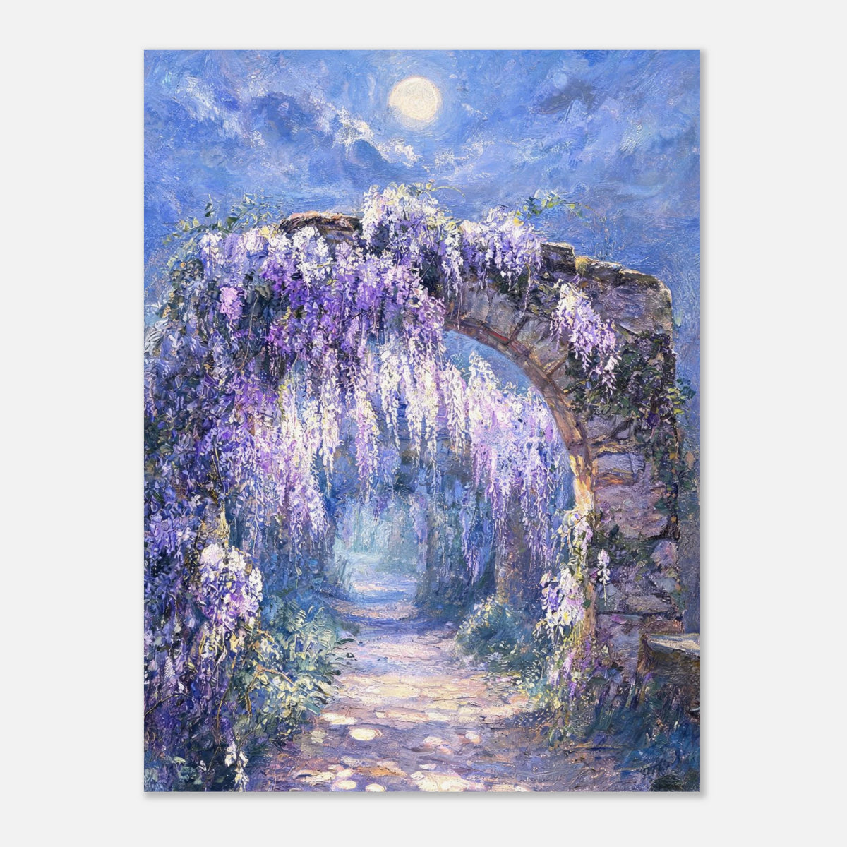 Moonlit Wisteria Stone Arch Impressionist Art Print