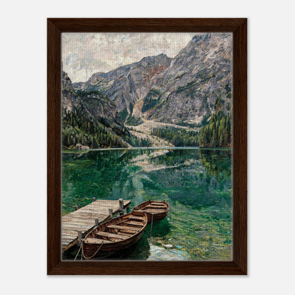 Wooden Boats on Alpine Lake Impressionist Art Print
