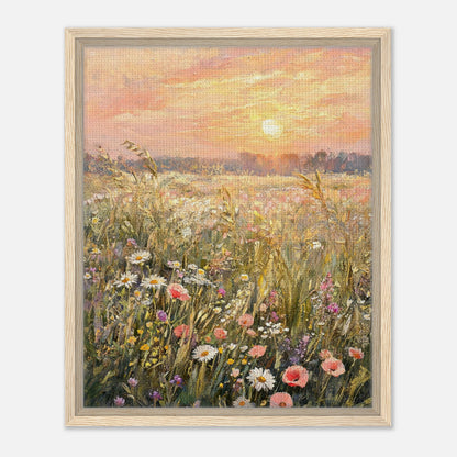 Golden Sunset Meadow & Wildflowers Impressionist Art Print