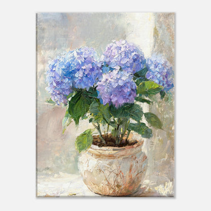 Blue Hydrangeas in Rustic Pot Impressionist Art Print