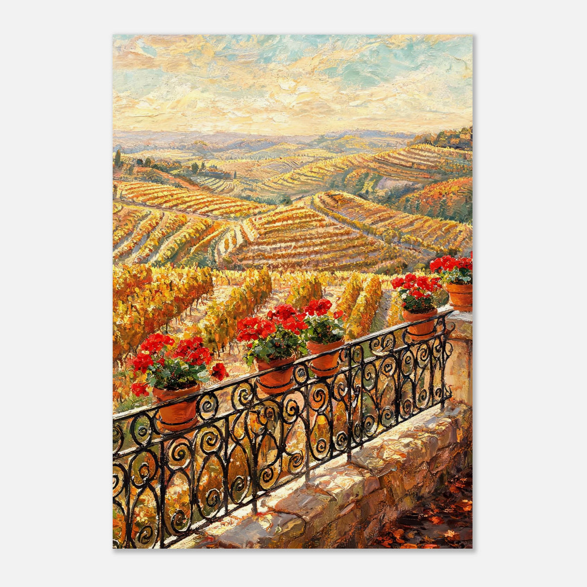 Tuscan Terrace Autumn Vineyard View Impressionist Art Print
