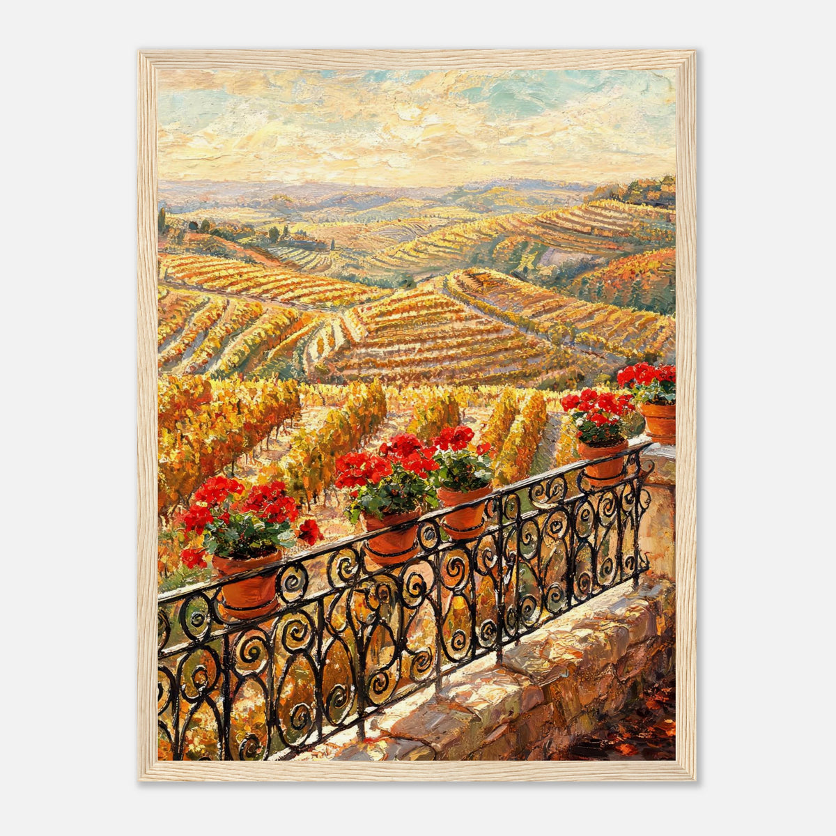 Tuscan Terrace Autumn Vineyard View Impressionist Art Print