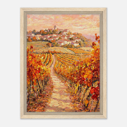 Autumn Vineyard Path Hilltop Village Impressionist Art Print