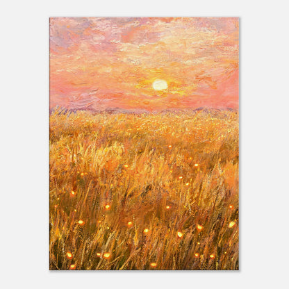 Golden Wheat Field at Sunset Impressionist Art Print