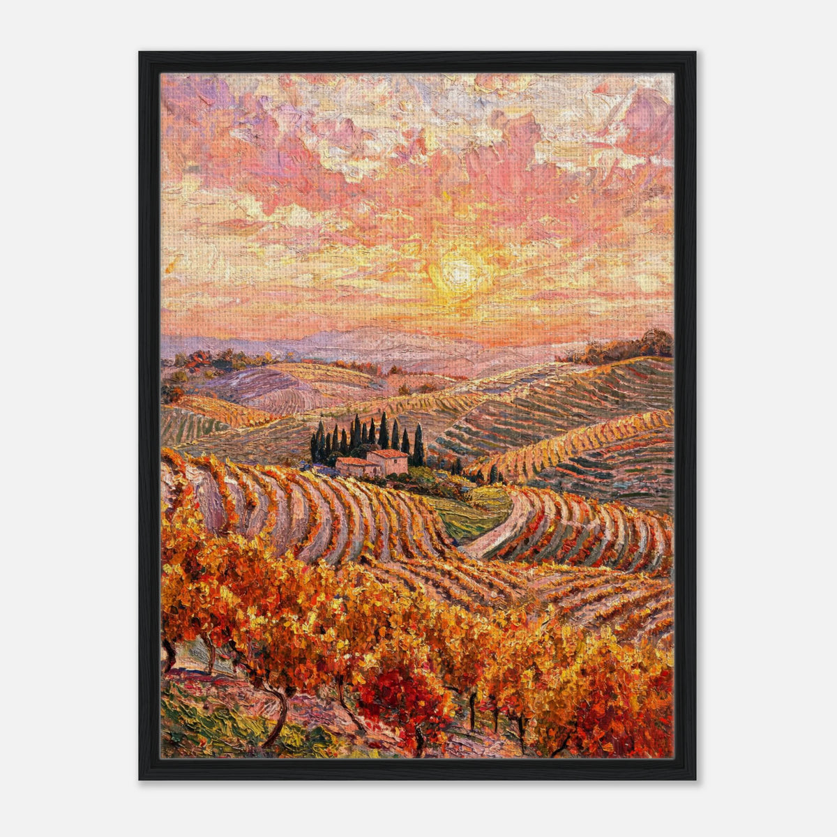 Tuscan Hills Autumn Sunset Vineyard Impressionist Art Print