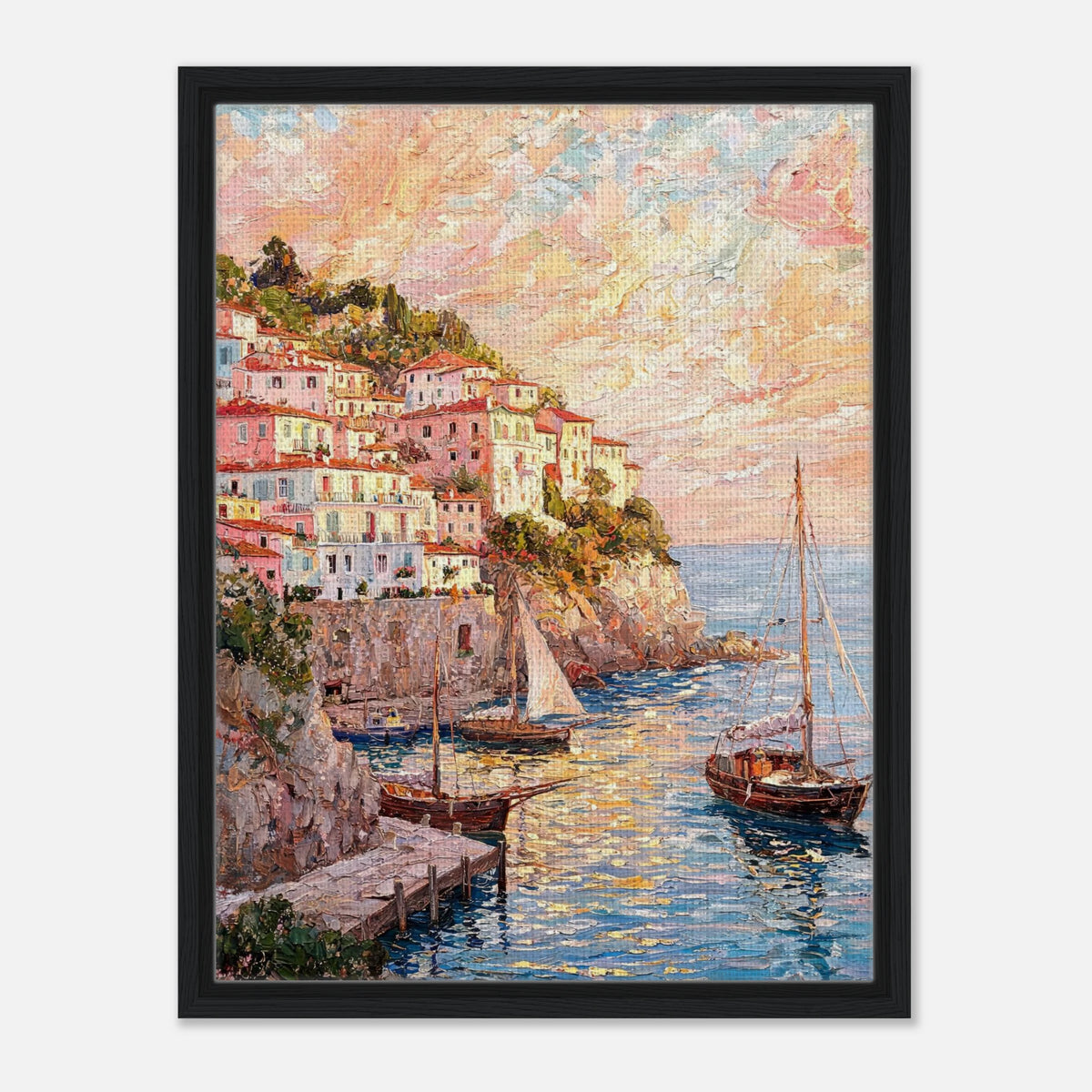 Amalfi Coast Sunset Village Impressionist Art Print