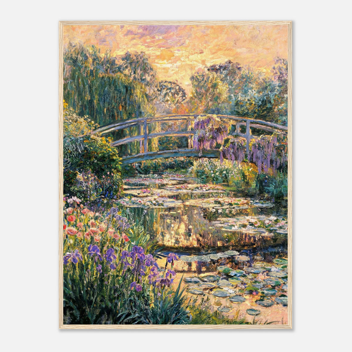 Golden Sunset Japanese Bridge Impressionist Art Print