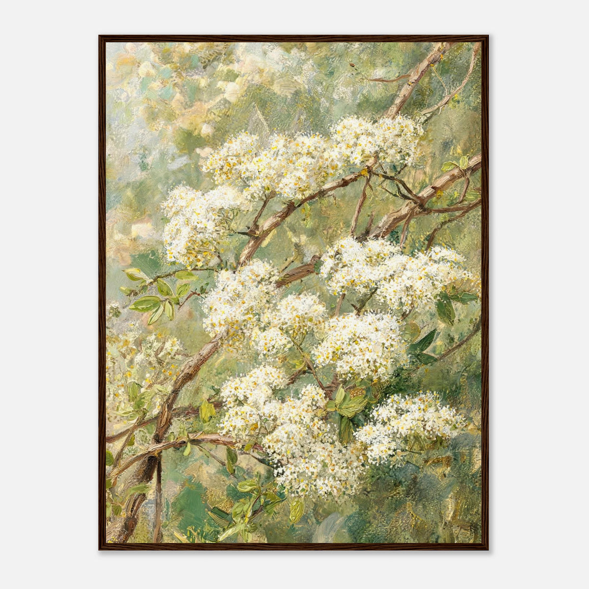 Blooming White Blossoms & Woodland Branches Impressionist Art Print