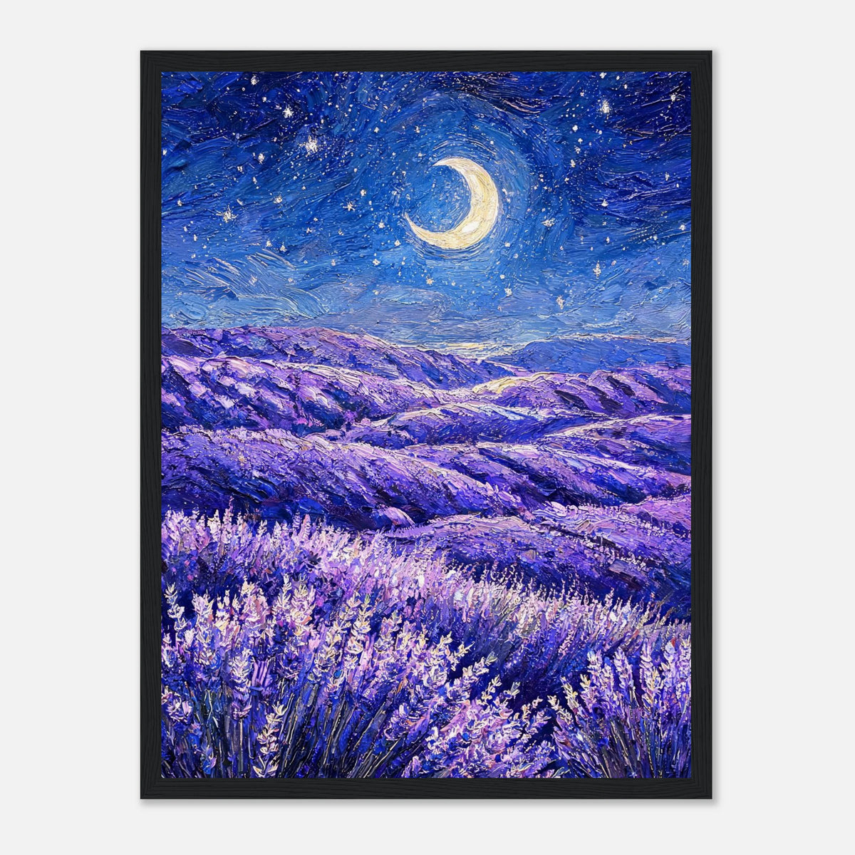 Moonlit Lavender Field at Night Impressionist Art Print