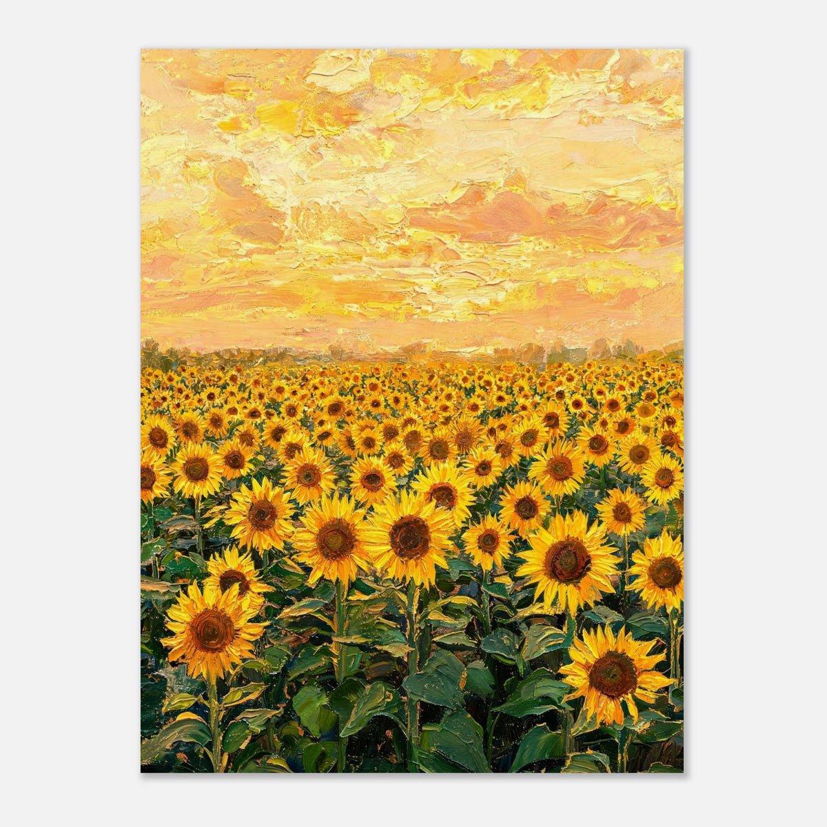 Golden Sunflower Field at Sunset Impressionist Art Print