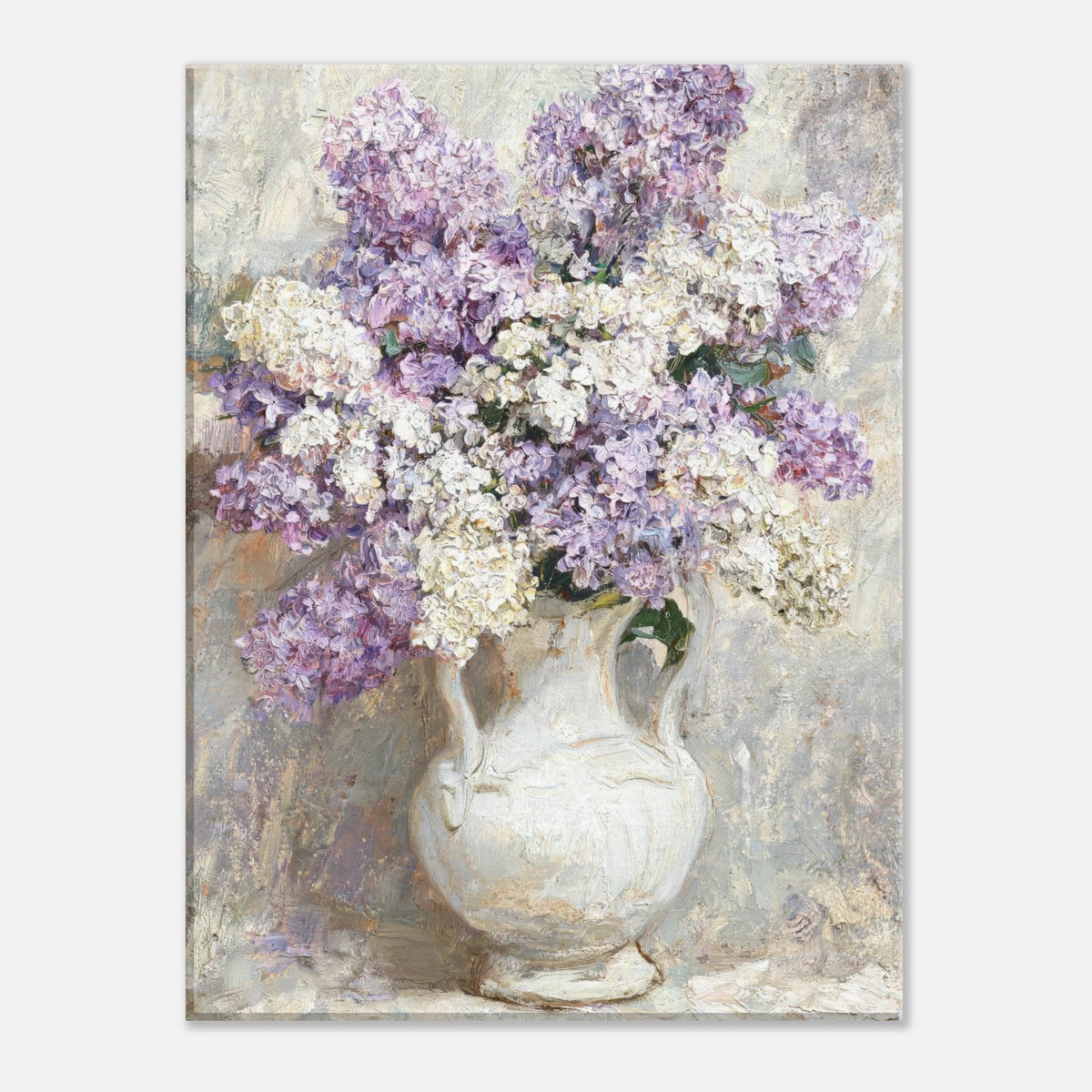 Lilac Blossoms in White Ceramic Vase Impressionist Art Print