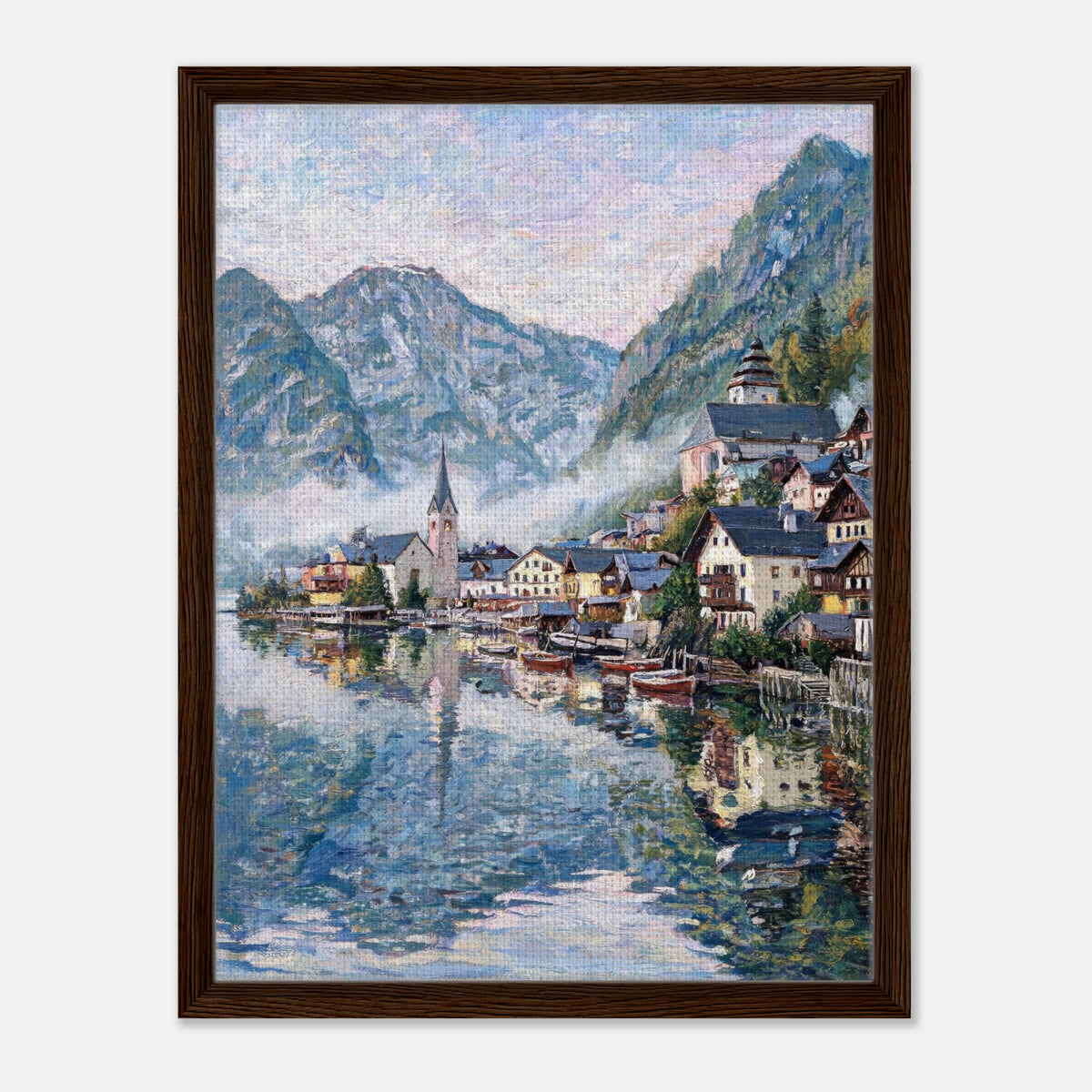 Alpine Lakeside Village Impressionist Art Print