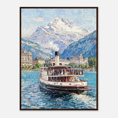 Vintage Steamboat on Alpine Lake Impressionist Art Print