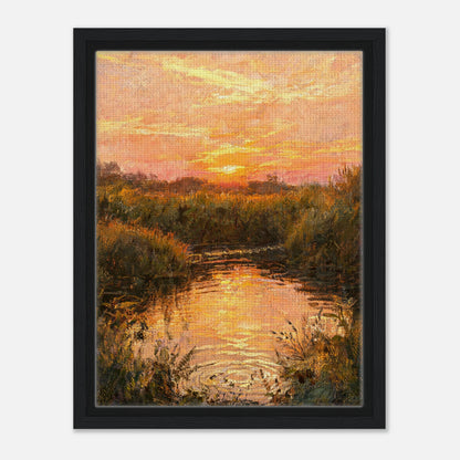 Golden Sunset over River Reflection Impressionist Art Print