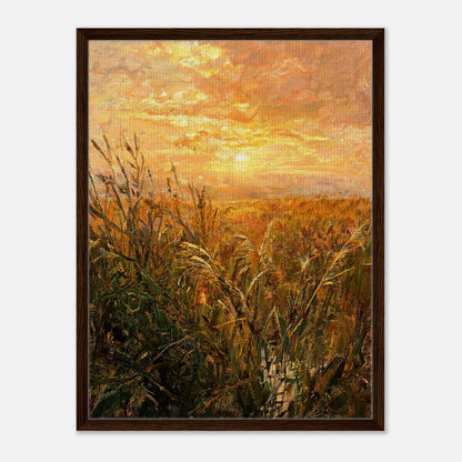 Golden Grass Field at Sunset Impressionist Art Print