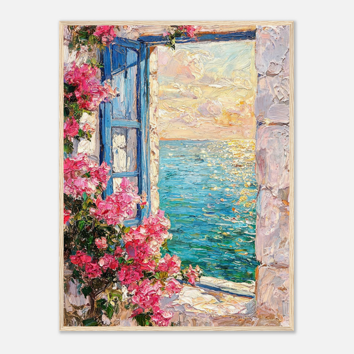 Mediterranean Sea Window Bougainvillea Impressionist Art Print