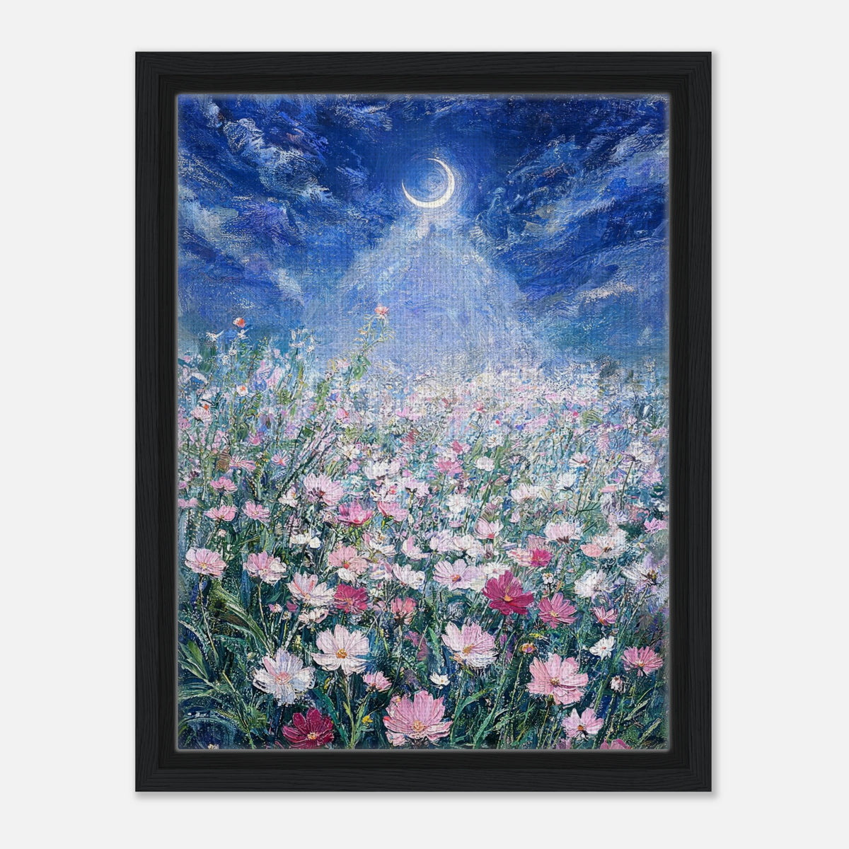 Moonlit Wild Cosmos Field Impressionist Art Print