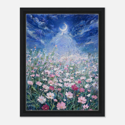 Moonlit Wild Cosmos Field Impressionist Art Print