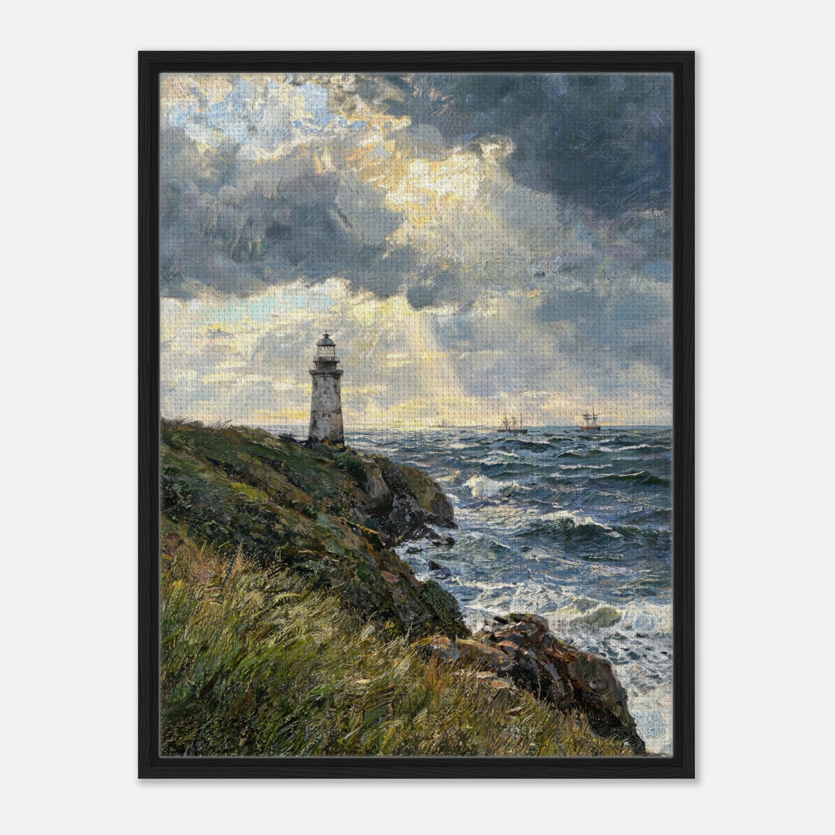 Coastal Lighthouse at Stormy Sunset Impressionist Art Print