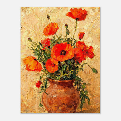 Vibrant Red Poppies in Terracotta Vase Impressionist Art Print