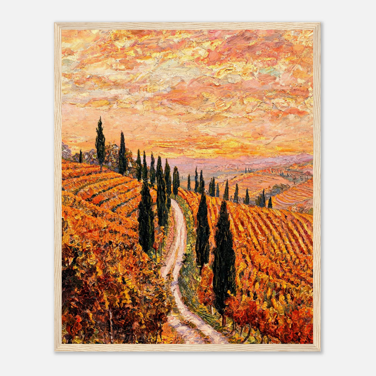 Tuscan Cypress Road Autumn Vineyard Impressionist Art Print