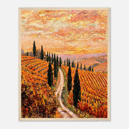 Tuscan Cypress Road Autumn Vineyard Impressionist Art Print
