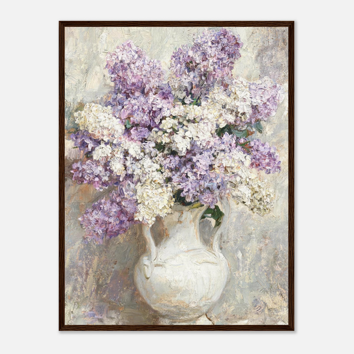 Lilac Blossoms in White Ceramic Vase Impressionist Art Print