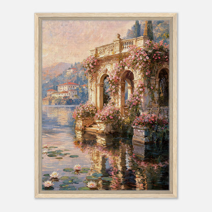 Sunlit Lakeside Villa & Roses Impressionist Art Print