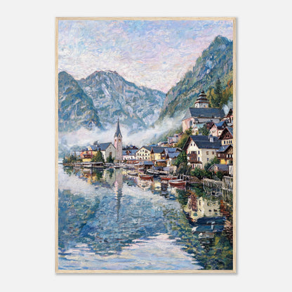 Alpine Lakeside Village Impressionist Art Print