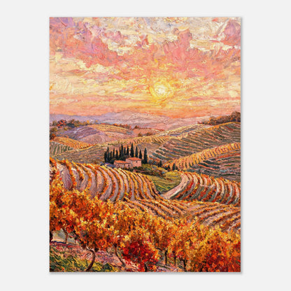 Tuscan Hills Autumn Sunset Vineyard Impressionist Art Print