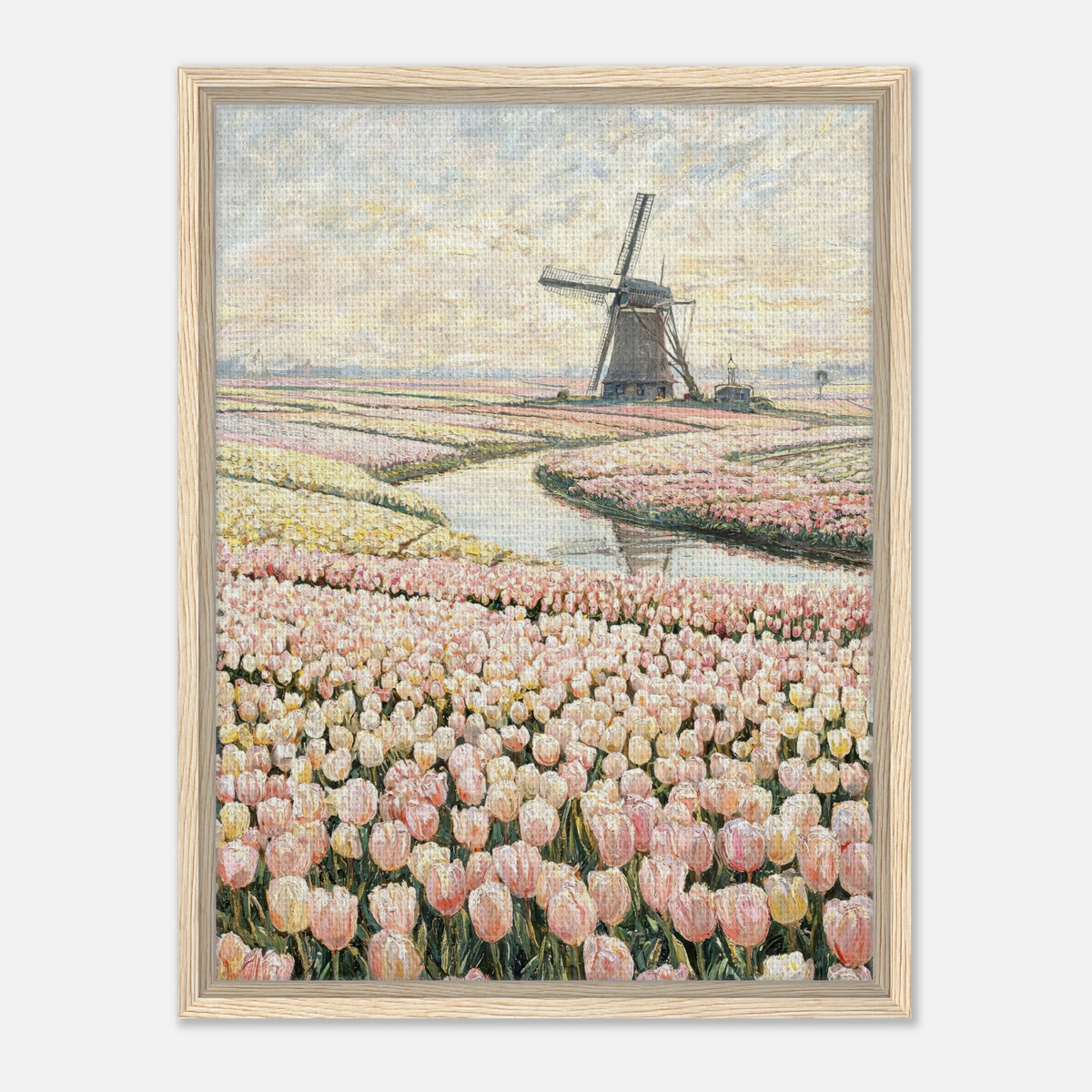Dutch Tulip Fields & Windmill Impressionist Art Print