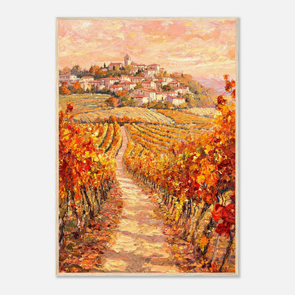 Autumn Vineyard Path Hilltop Village Impressionist Art Print