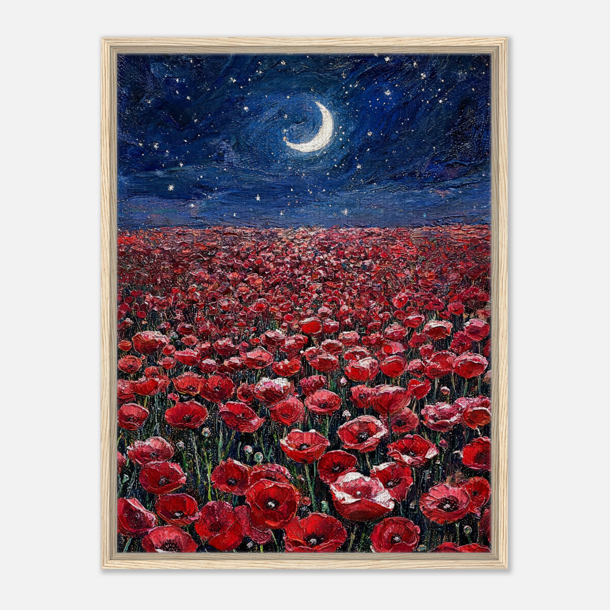 Moonlit Red Poppy Field Impressionist Art Print