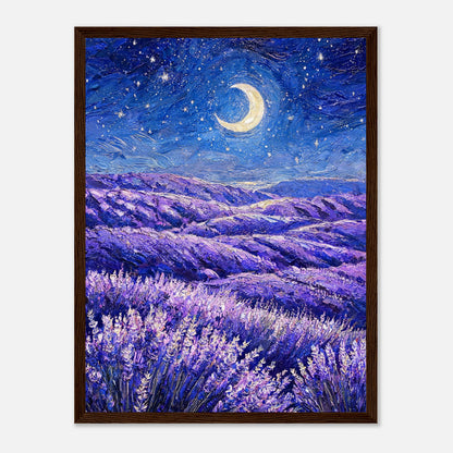 Moonlit Lavender Field at Night Impressionist Art Print