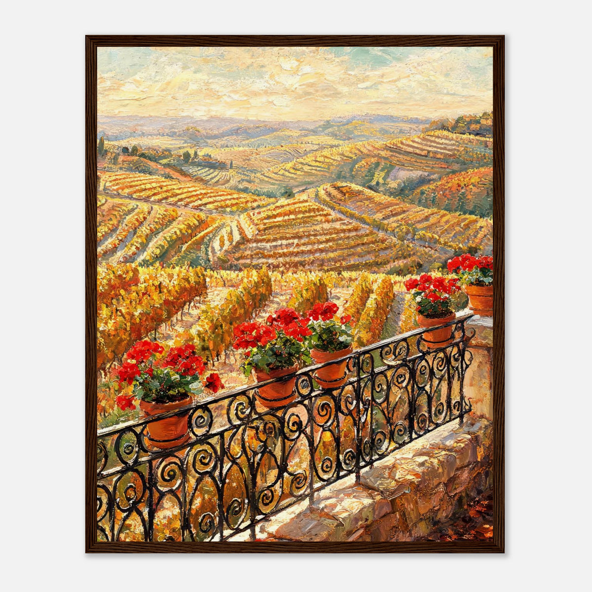 Tuscan Terrace Autumn Vineyard View Impressionist Art Print