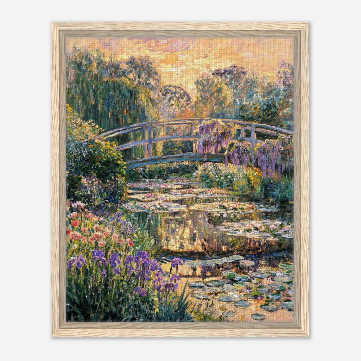Golden Sunset Japanese Bridge Impressionist Art Print