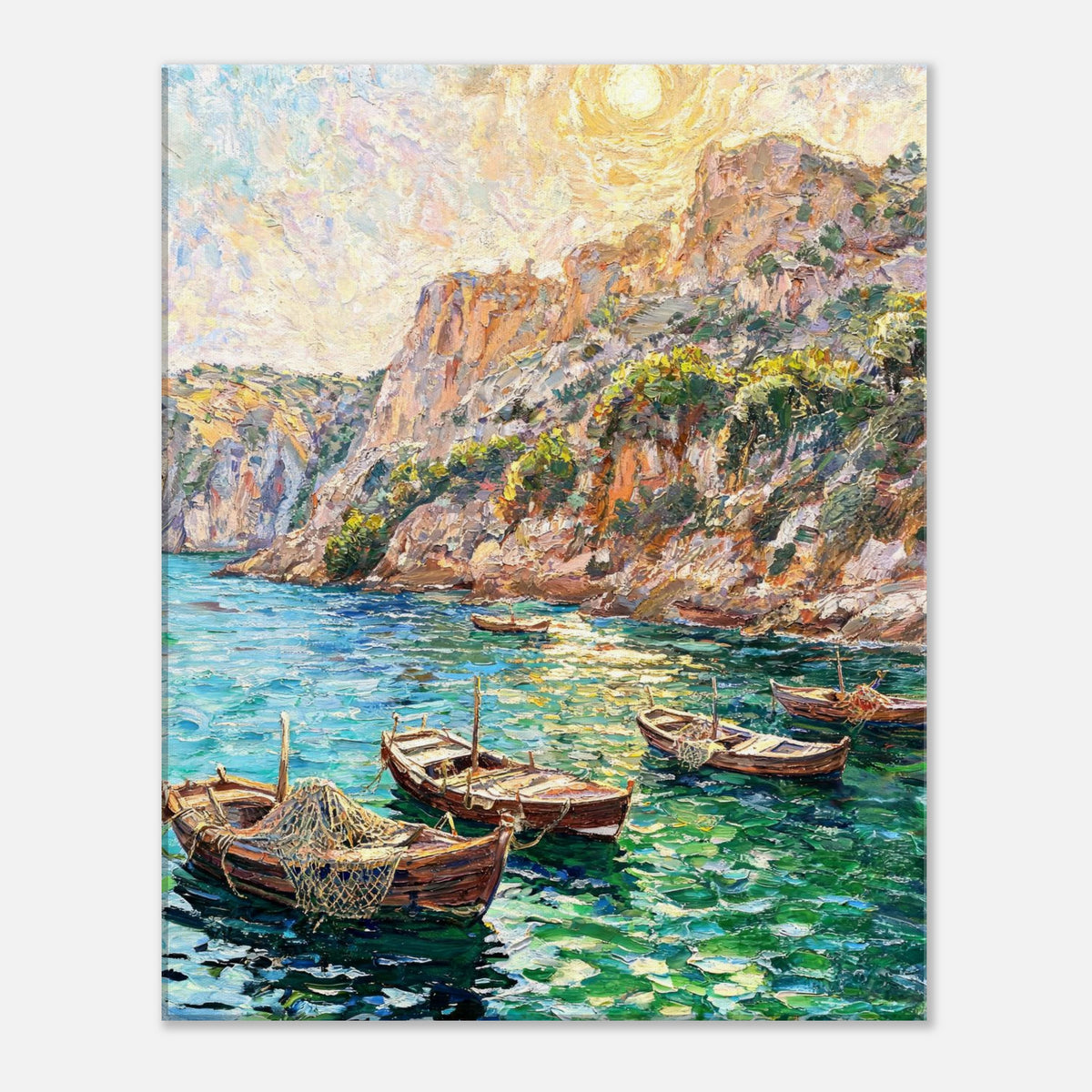 Mediterranean Coastal Cove Fishing Boats Impressionist Art Print