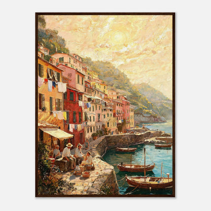 Sunlit Mediterranean Coastal Village Impressionist Art Print