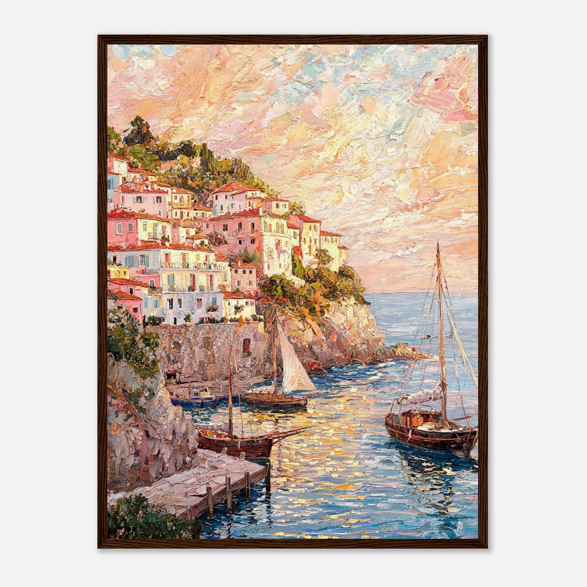Amalfi Coast Sunset Village Impressionist Art Print